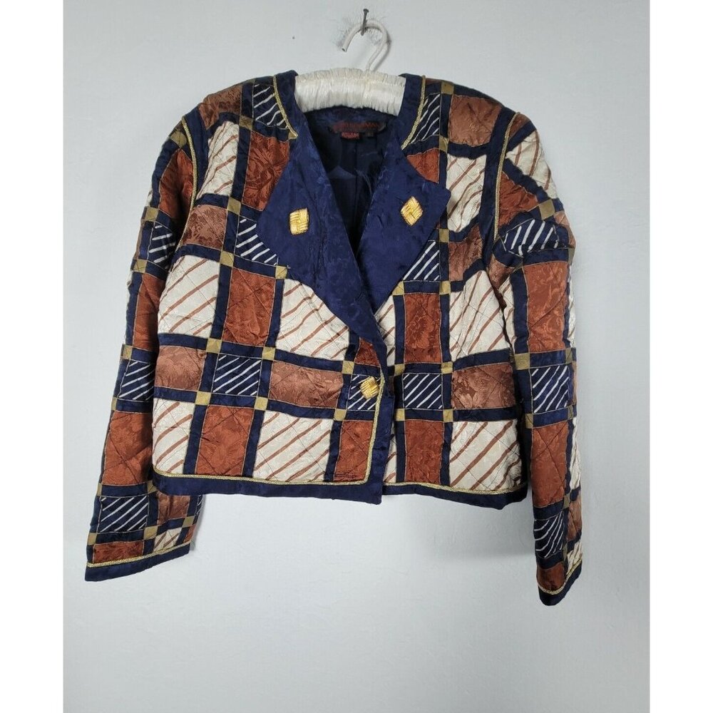Vintage Jerri Sherman Collection Quilted Jacket Blazer Geometric Print Size 6